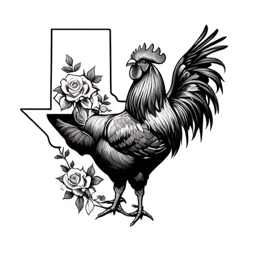 Texas State With Flying Rooster And Roses Growing