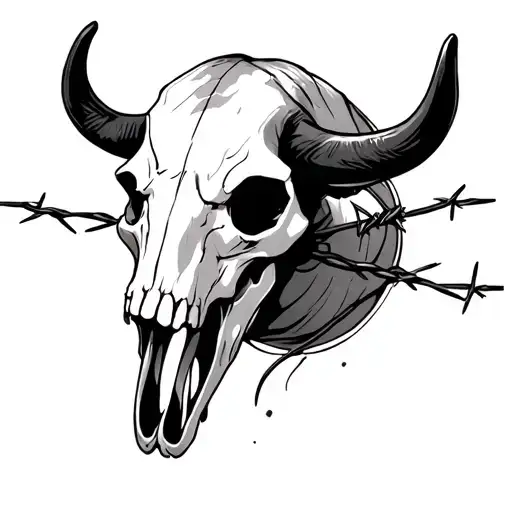 Bull Skull With Barbed Wire