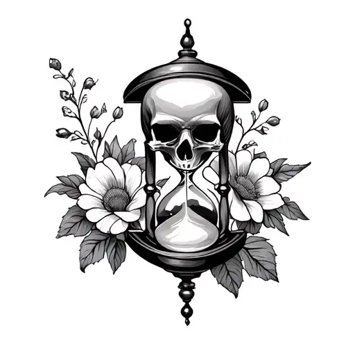 Hourglass With Skull On Top And Flowers Around The Bottom
