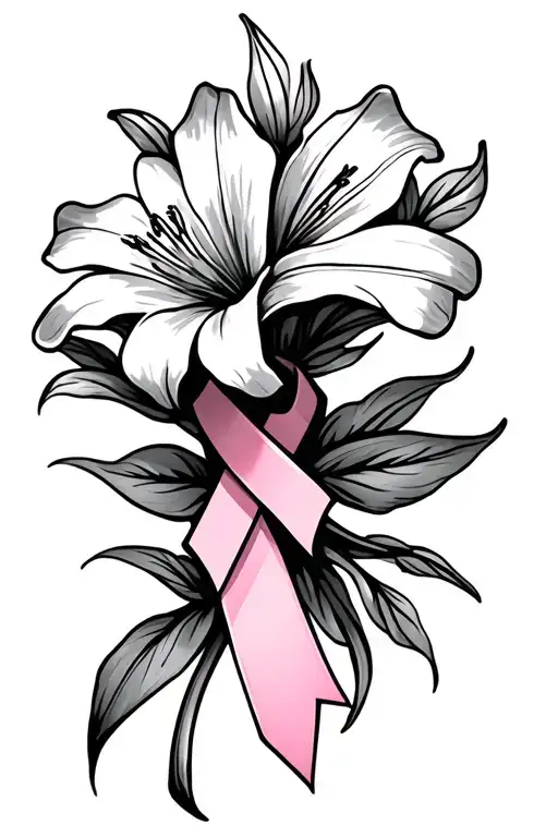 Lilly Flower With Cross With Breast Cancer Ribbon