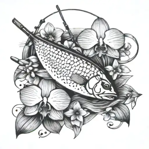 Cards Being Fished By A Fishing Rod And With Orchids Around