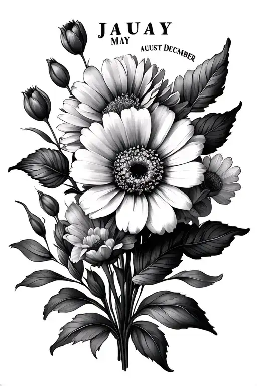 January March May August October December Birth Flower Bouquet