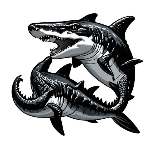Shark And Gator Swimming Together