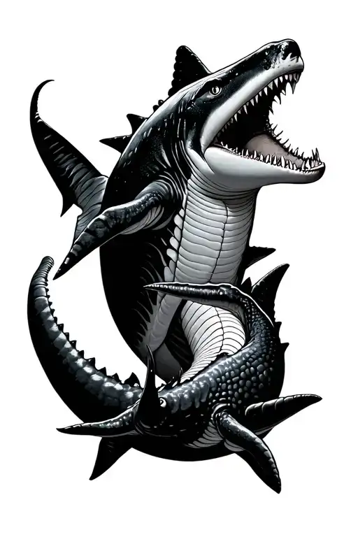 Shark And Gator Swimming Together Symbolizing
