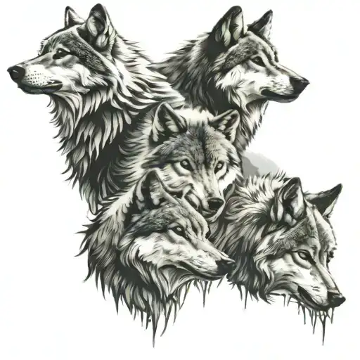 Pack Of 4 Wolves Aligning 1 Alpha And 3 Female