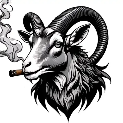 Capricorn Goat Smoking Cigar Smoke Rising