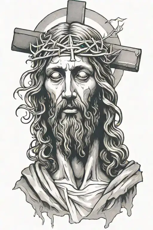 Jesus Fading Into Three Crosses