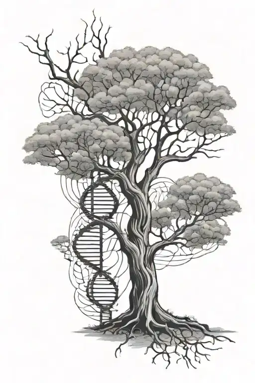 A Tree With Dna Strands Wrapping Around The Trunk Of The Tree