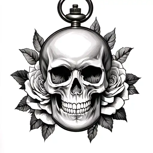 Skull And Roses With Pocket Watch Sleeve