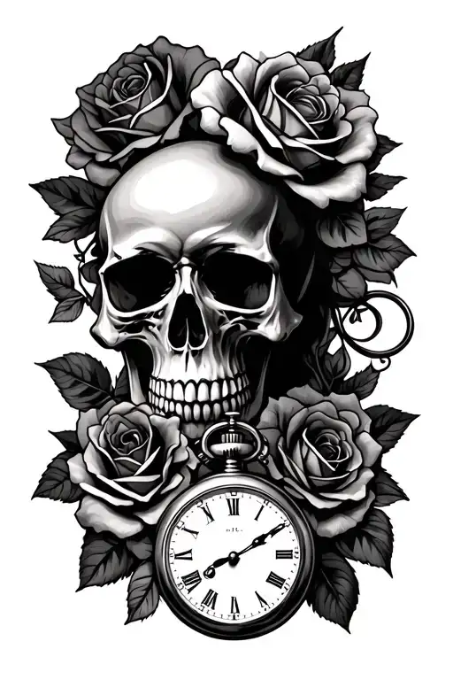 Skull And Roses With Pocket Watch Sleeve