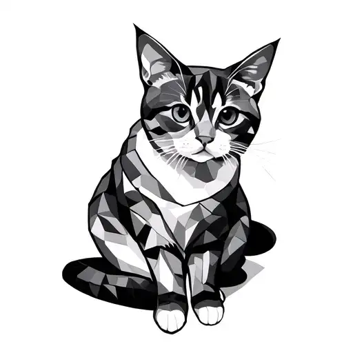 Geometric Sketch Tattoo With Cat Sitting