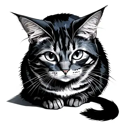 Geometric Sketch Tattoo With Cat Sitting Fine Lines