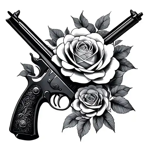 2 Japanese Guns Rose Intertwined