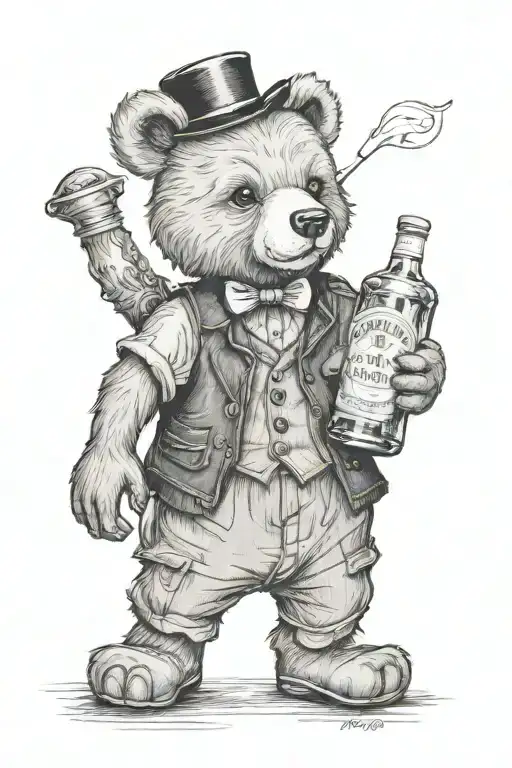Teddy Bear Holding Bottle Of Gin