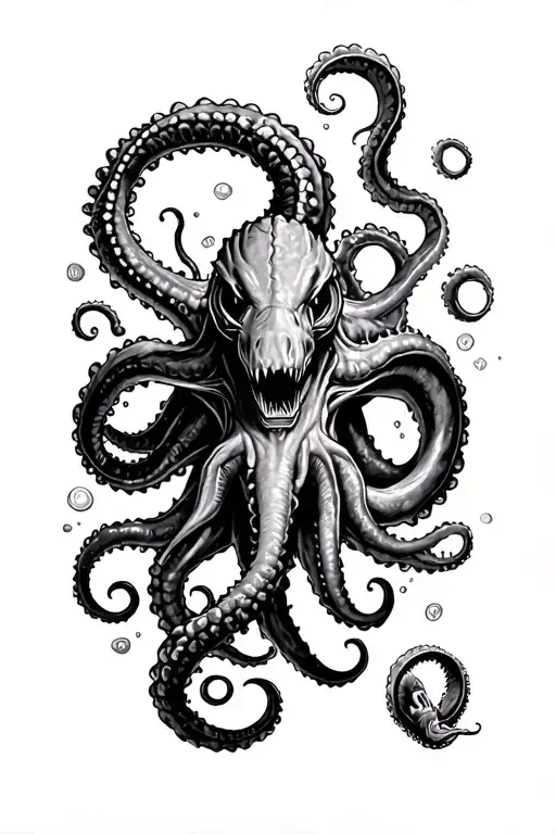 Kraken And Chest And Diver Underwater Scene Realistic Forearm