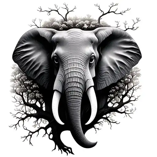 Tree Of Life Memorial Piece With Elephant Head Emerging