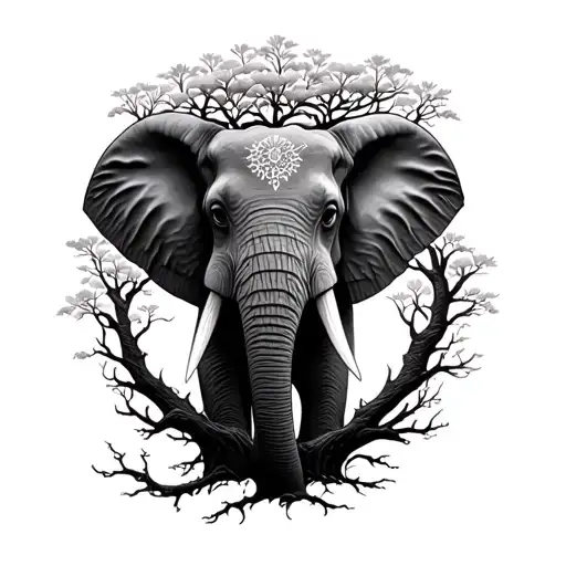 Tree Of Life Memorial Piece With Elephant Head Surrounded