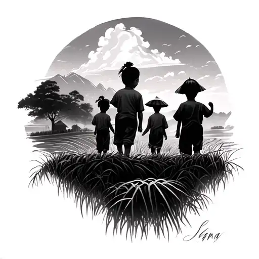 Sapa Rice Fields Complementing With 5 Children