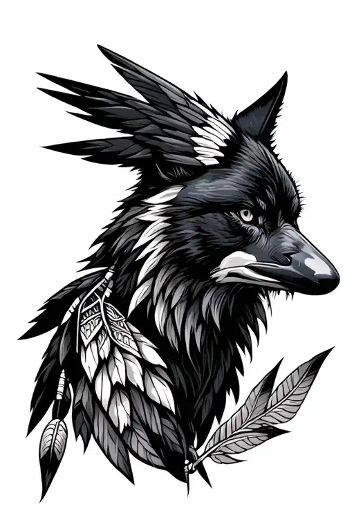 Native American Raven And Wolf
