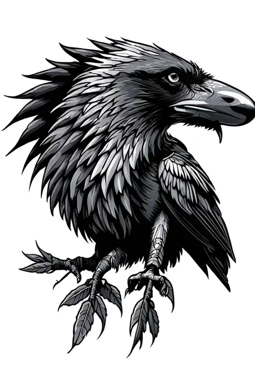 Native American Raven Below Wolf