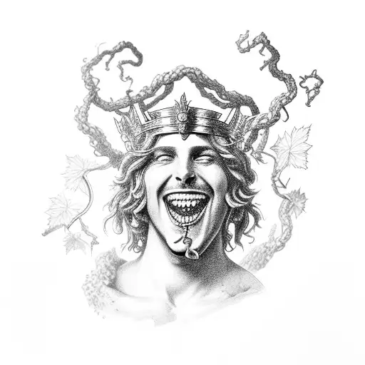 Dionysus Laughing Bust Dark Deep Grape Vine Crown