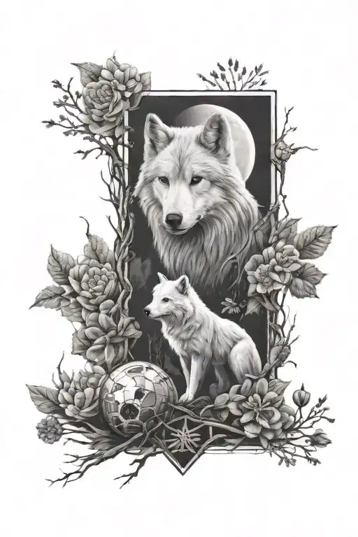 A Nature-themed Sleeve Tattoo With Hidden Star Wars References And A White Wolf As The Centerpiece