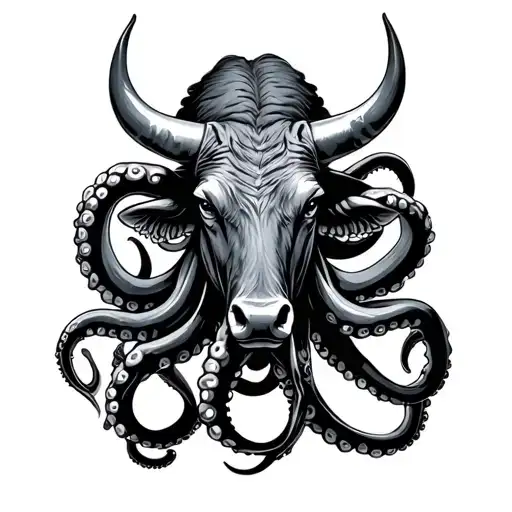Bull And Octopus Wrapping Its Tentacles