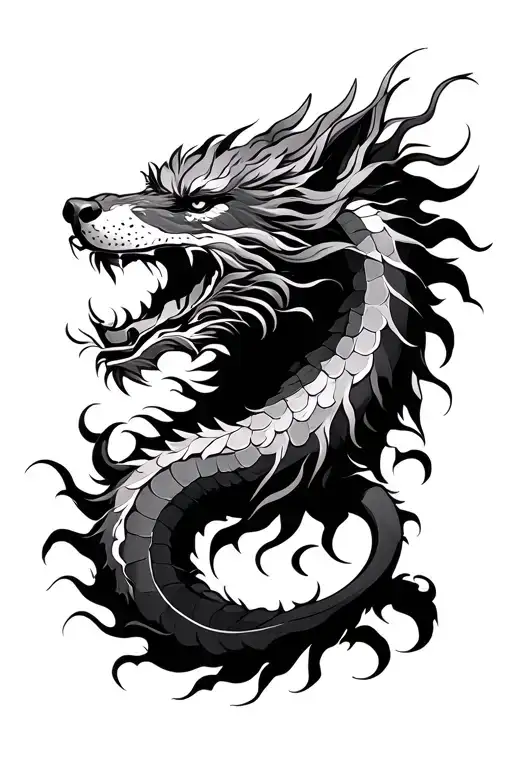 Chinese Dragon And Wolf