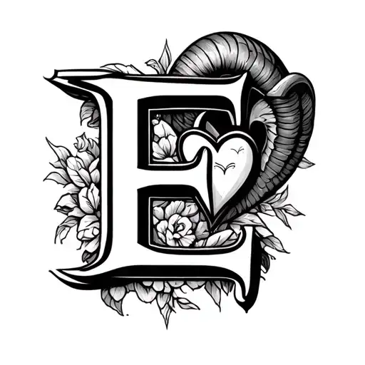 Letter E With A Heart And Aries Zodiac Sign