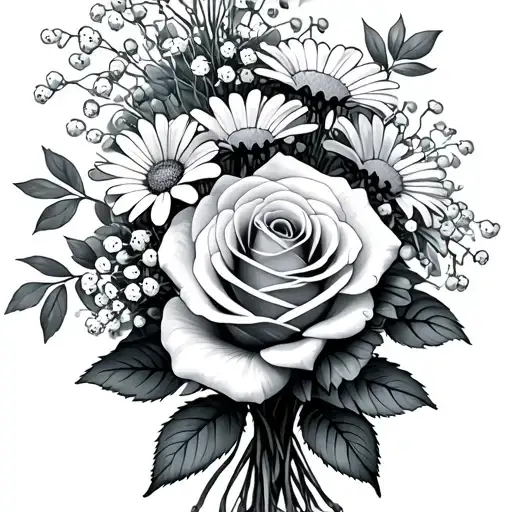 Rose And Daisy Bouquet With Baby's Breath