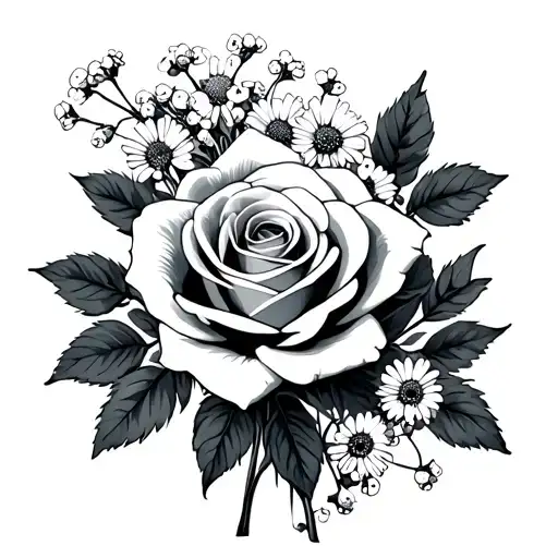 Rose And Daisy Bouquet With Baby's Breath Growing