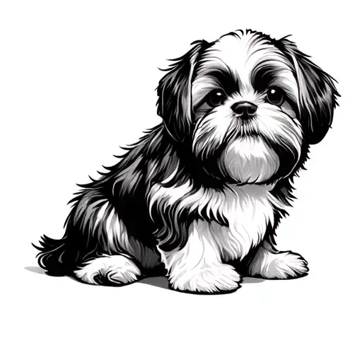 Shih Tzu Dog Sits Half Sitting