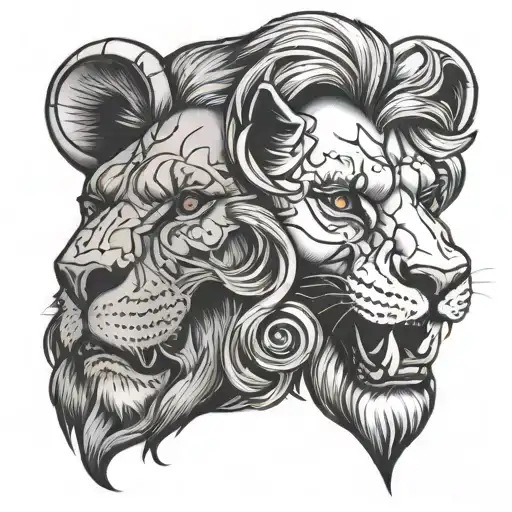 Half Lion And Half Lion Skull
