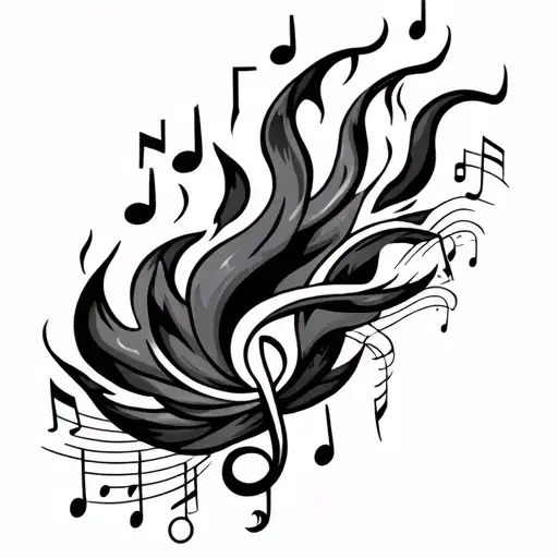 Fire And Music Notes And Waves