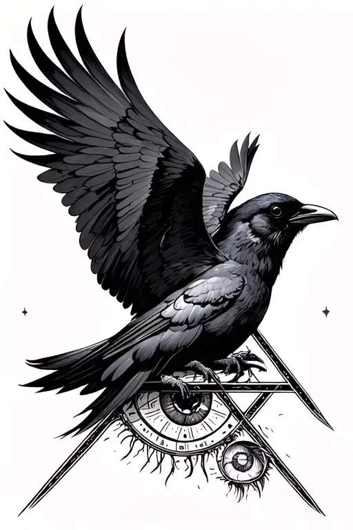 Illuminati Eye And Crow Flying