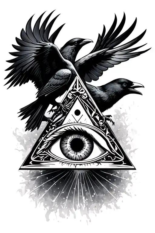 Illuminati Eye Triangel And Crow Flying Towards