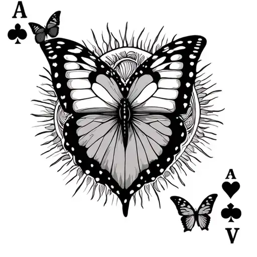Butterflies From Heart Playing Cards With Sun And Nature