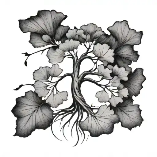 Ginkgo Tree With Roots And A Line Around The Middle