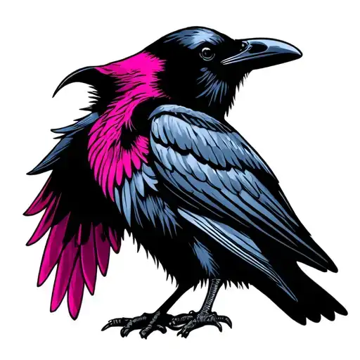 A Crow With One Pink Wing And One Blue Wing