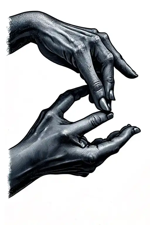 2 Hands Reaching Out Touching Fingers One Line