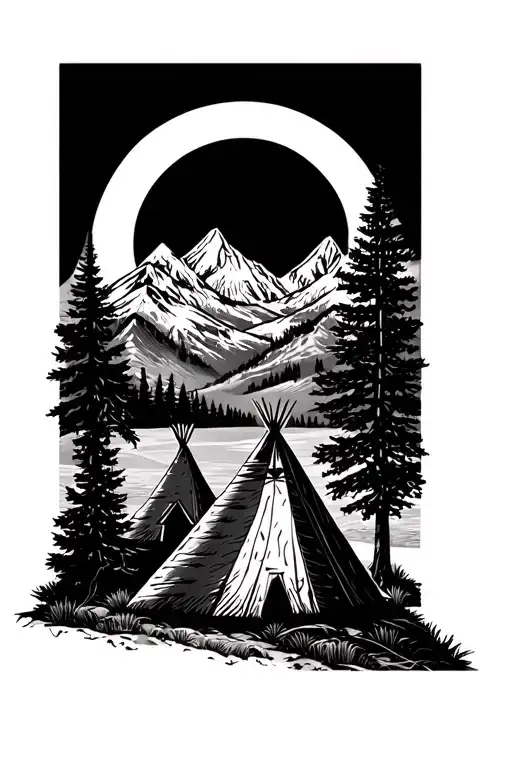 Teepees Sun Mountain Scene