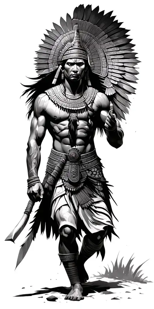 Mayan Warrior Walking To Battle