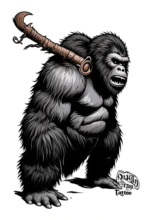 Black And Gray Neo Traditional Big Bigfoot Tattoo Design
