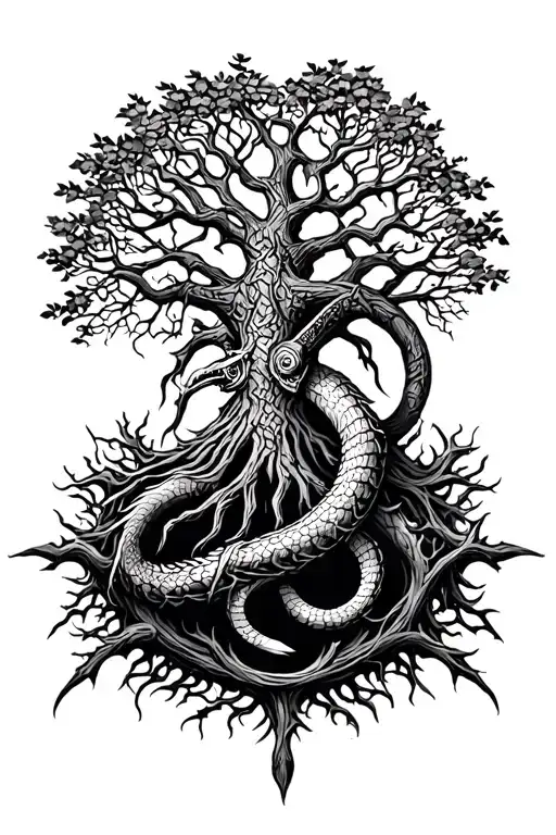 A Viking Ouroborus Circling The Tree Of Life