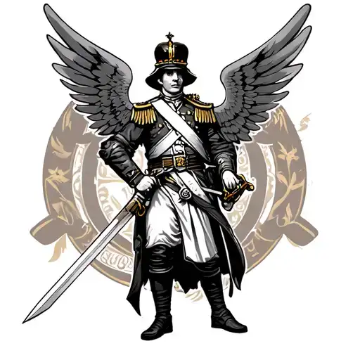 Winged British Soldier Holding A Sword
