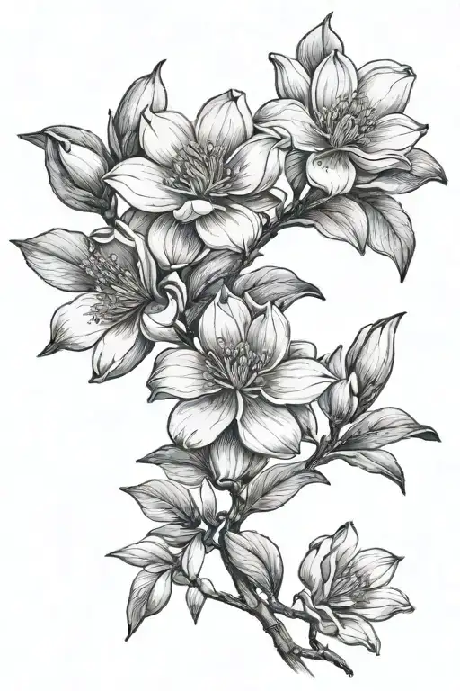 Small Magnolia Flowers Growing From A Black Band