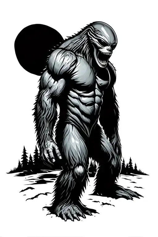 Big Foot In Woods With Aliens