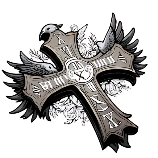 Cross With Doves And Roman Numerals