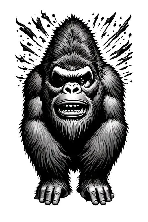 Black And Gray Neo Traditional Big Bigfoot Tattoo Design