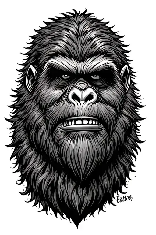 Black And Gray Neo Traditional Bigfoot Tattoo Design